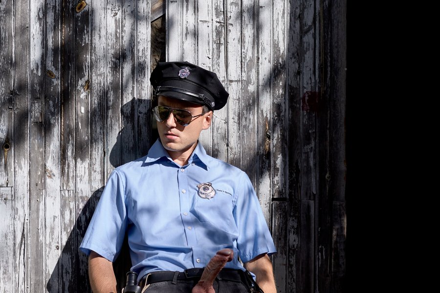 Big dick cop man with an erection on patrol