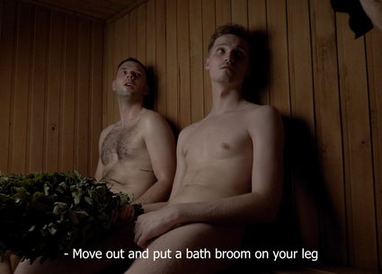 Real gay bathhouse video with mutual handjob porn