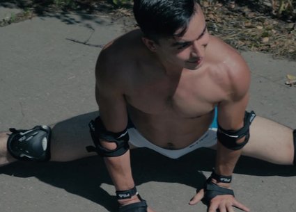 Gay speedo bulge of a cute teen roller skates boy